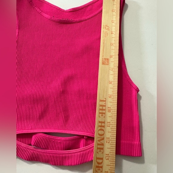 Free People Movement Vibrant Hot Pink Sleeveless Ribbed Crop Top w Cutouts. M/L - Picture 9 of 9